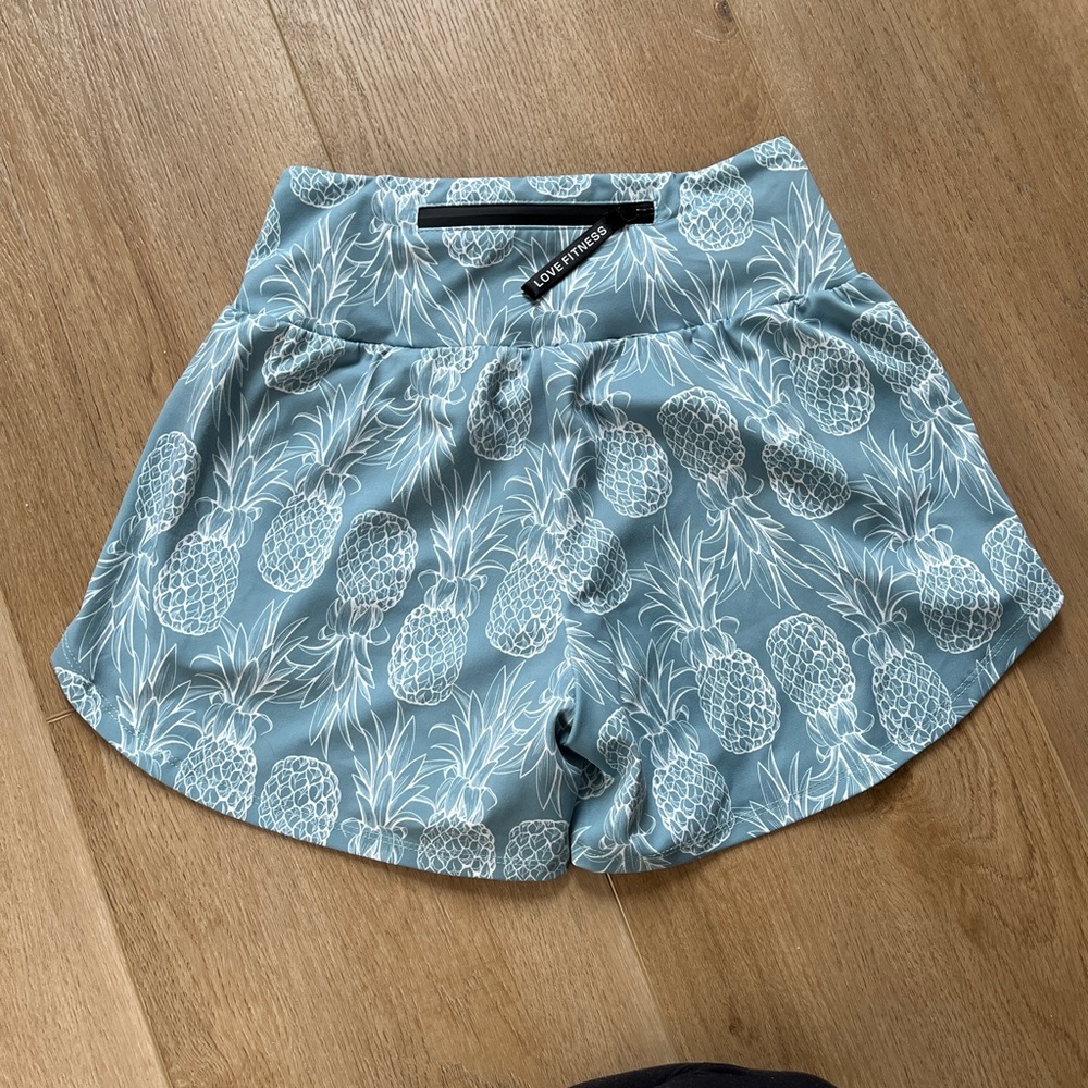 Pineapple Print Athletic Shorts in Blue